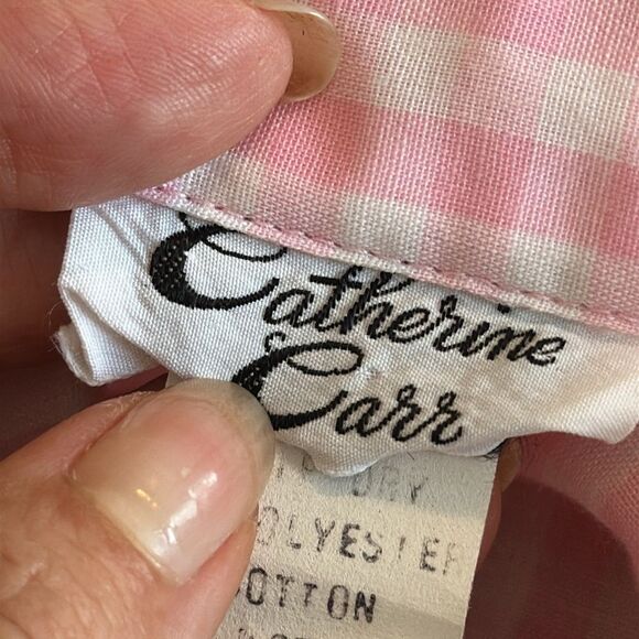 Vintage 70s Catherine Carr Pink & White Check Long Sleeve Polyester/Cotton Shirt - Picture 8 of 9